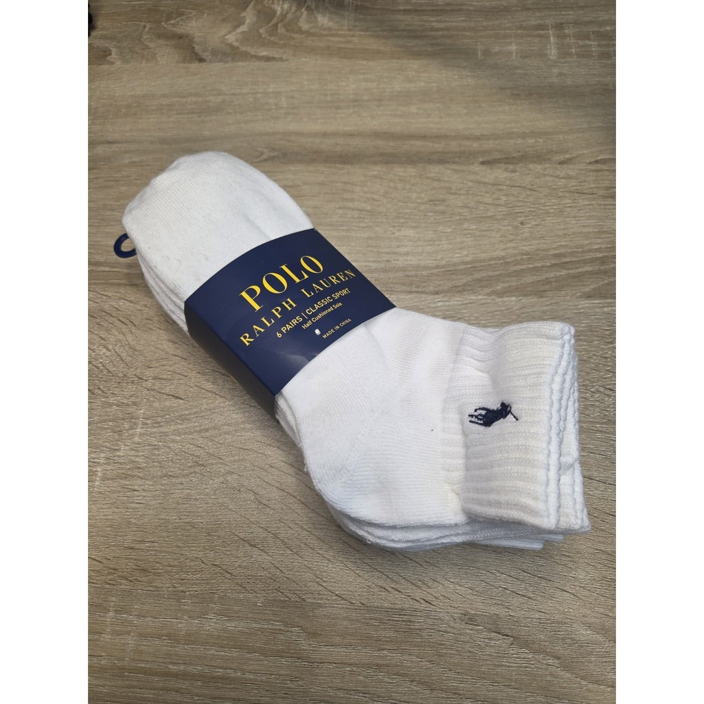 Polo Ralph Lauren Classic Sport Low‎ Cut Socks Men's White w/ Blue Pony  6 pair.